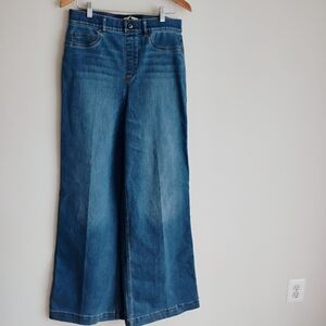 Spanx Everywear Wide Flare Leg Luxury Stonewash Blue Denim Jeans LARGE TALL Boho
